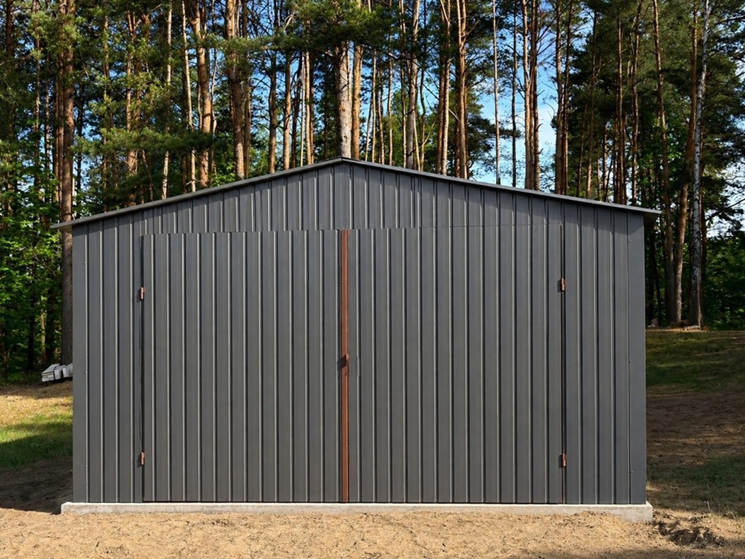 Garaż blaszany 4×7 GRAFIT z obróbkami