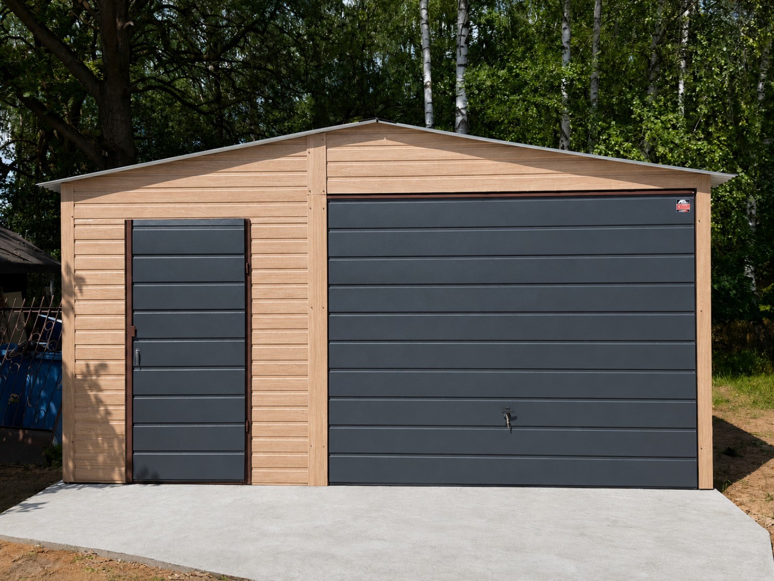 Garaż blaszany 5x6m Winchester+Grafit z obróbkami